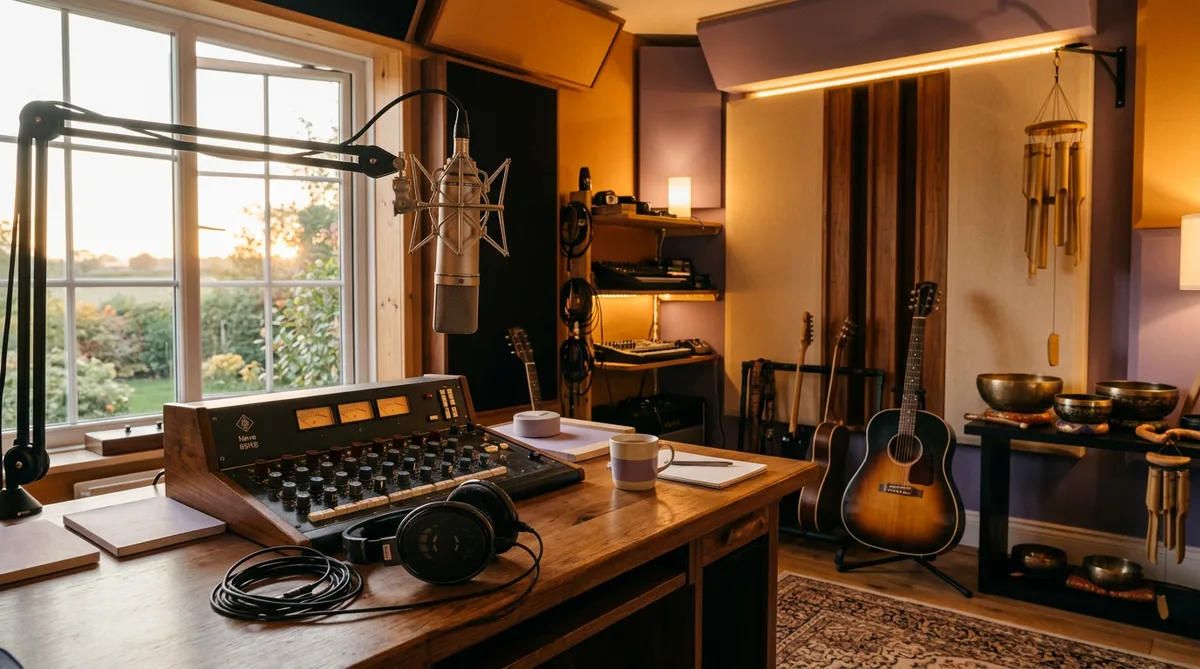 SyncSouls Tonstudio mit Mikrofon, Mischpult und Instrumenten