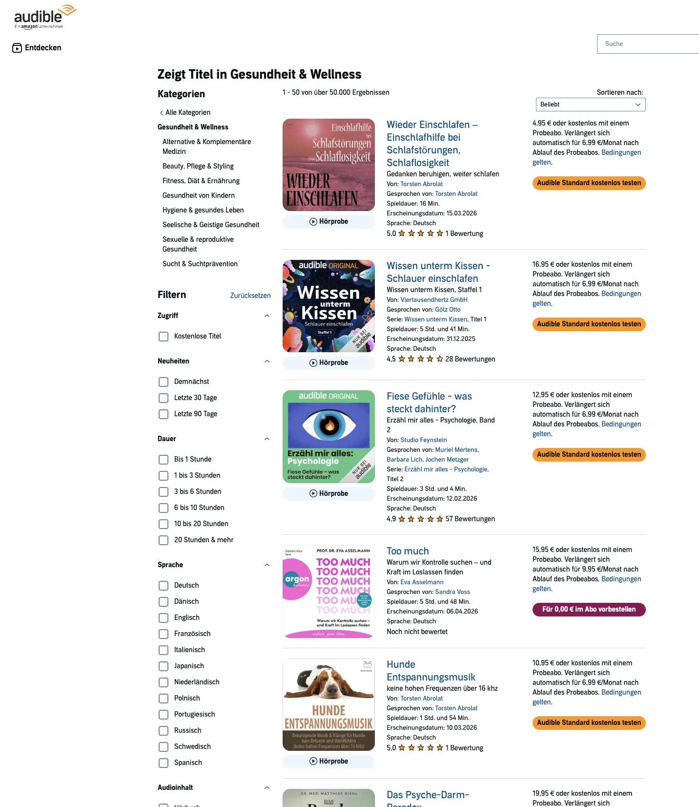 SyncSouls Nr. 1 der Audible Charts Gesundheit & Wellness, März 2026