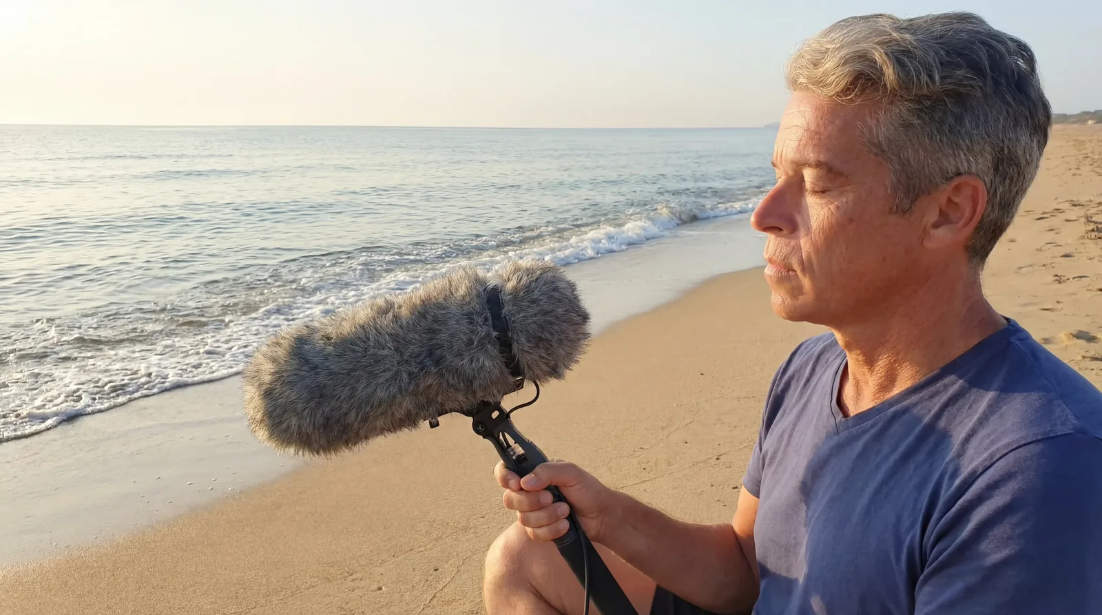 Torsten Abrolat nimmt Naturklänge am Strand auf