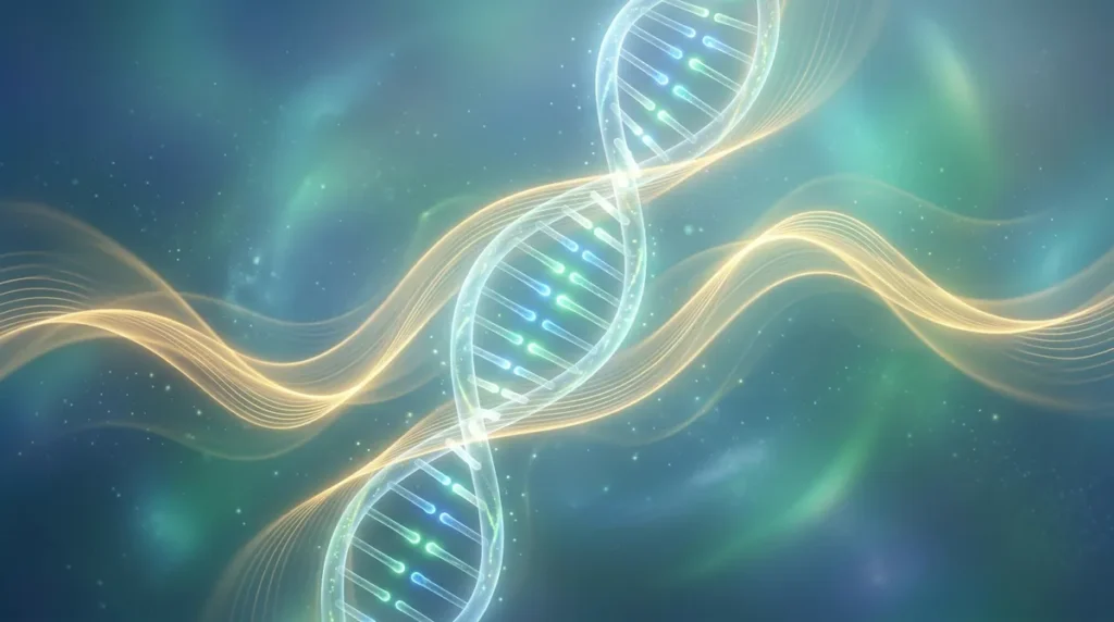 Abstrakte Darstellung der 528 Hz Schallwellen und ihre Wirkung auf die DNA