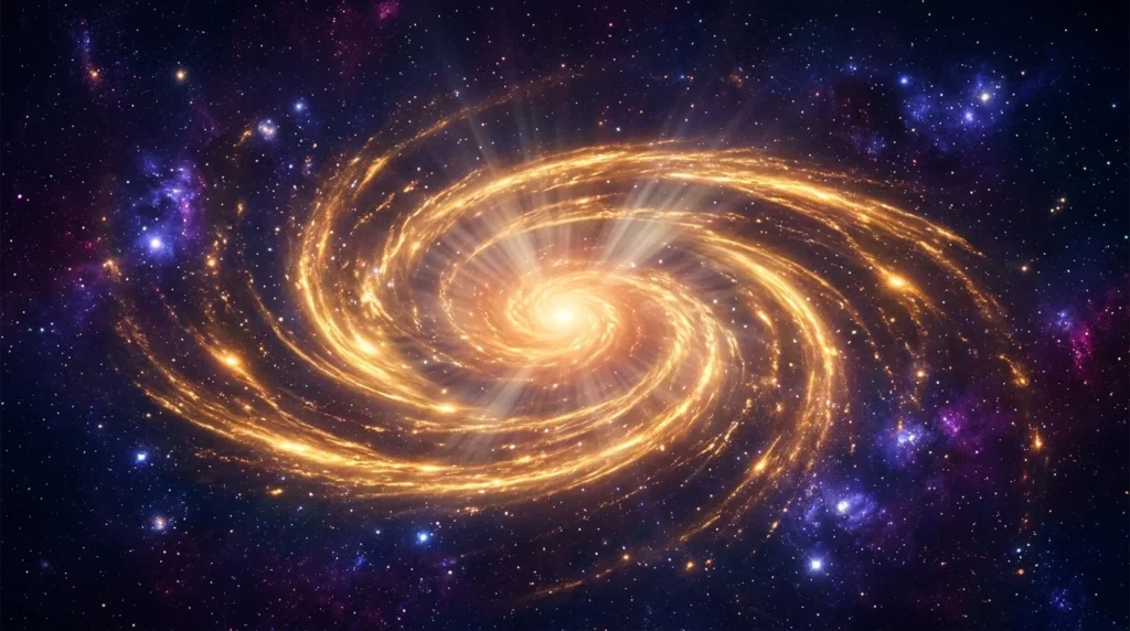 Kosmische Spiralgalaxie symbolisiert die spirituelle Dimension der Engelszahlen und Heilfrequenzen